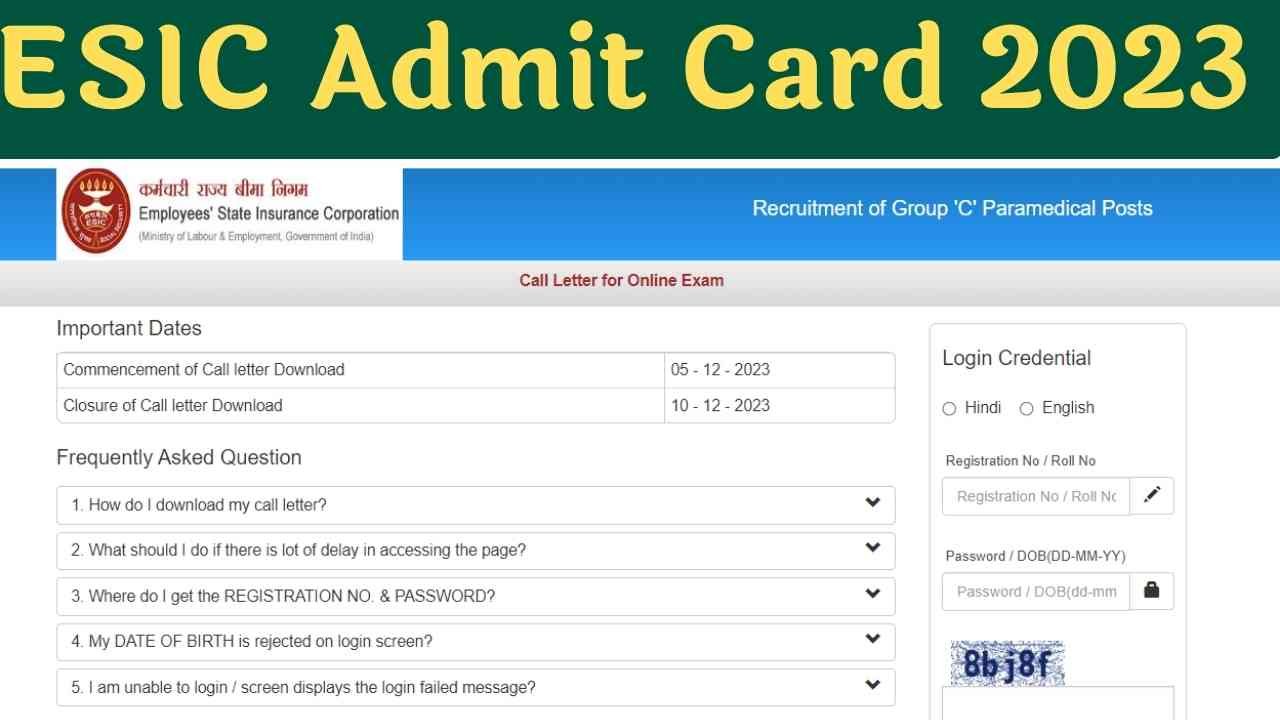 ESIC Paramedical Staff Admit Card 2023