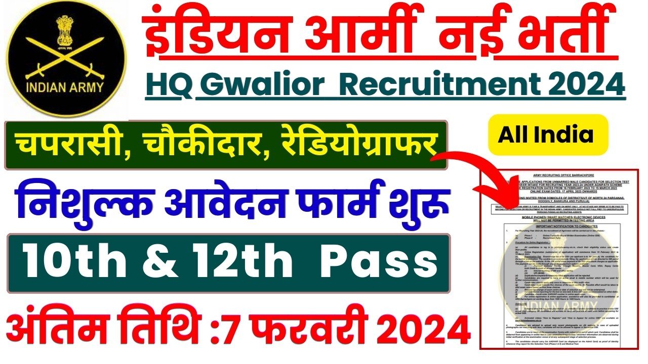 Indian Army HQ Gwalior Recruitment 2024